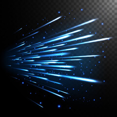 Abstract light speed motion effect, blue light trail. Vector Illustration