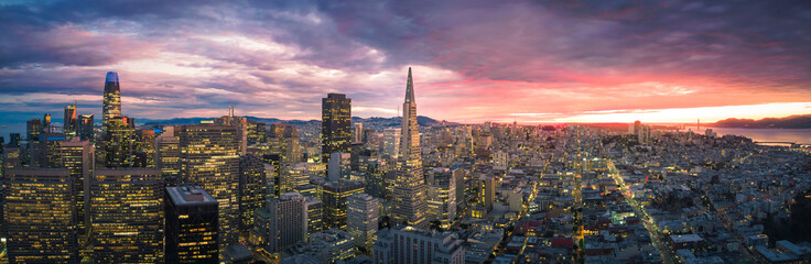 Wall Mural - San Francisco Skyline with Dramatic Clouds at Sunset