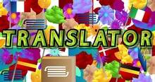 The Word Translator. 4k Animated With Multicolored Flowers On The Background. Retro Phrase For Dictionary And Translation Template Video.