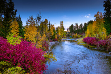 Fall colors from Lawrence park on the shores of Stillwater lake, Kalispell, Montana