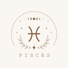 pisces. zodiac sign in boho style. astrological icon isolated on white background. mystery and esote