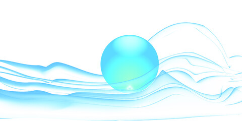 Sea background with blue wave and transparent bubble