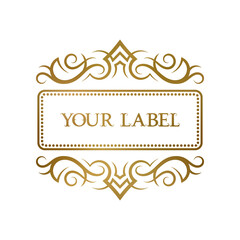 Poster - Golden vintage frame with curly ornaments for any short text. Elegant label template, nameplate or book cover design.