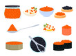 Cartoon Red and Black Caviar Icons Set. Vector