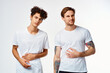 © SHOTPRIME STUDIO - emotional two friends in white t-shirts yes fun studio