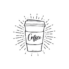 Hand drawn doodle take away coffee cup