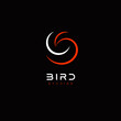 Bird abstract logo template for business identity, modern and elegant linear hen or dove bird logotype design, round emblem, isolated vector logo on black background