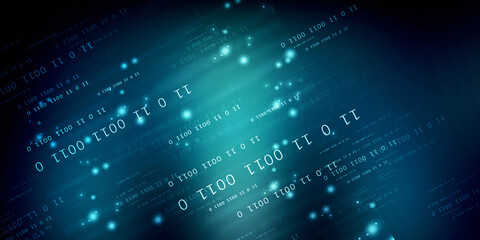 Poster - 2d illustration abstract digital binary data on computer screen