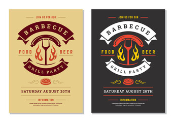 Wall Mural - Barbecue party invitation flyer or poster design vector template