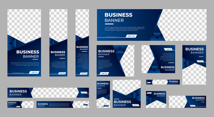 Business banner design web template Set, Horizontal header web banner. Modern Gradient Blue cover header background for website design, Social Media Cover ads banner, flyer, invitation card