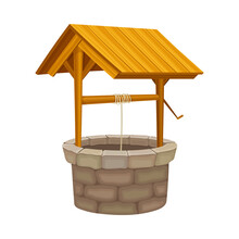 Well As Brick Structure In The Ground For Accessing Water With Bucket Raising By Pulling Rope Vector Illustration