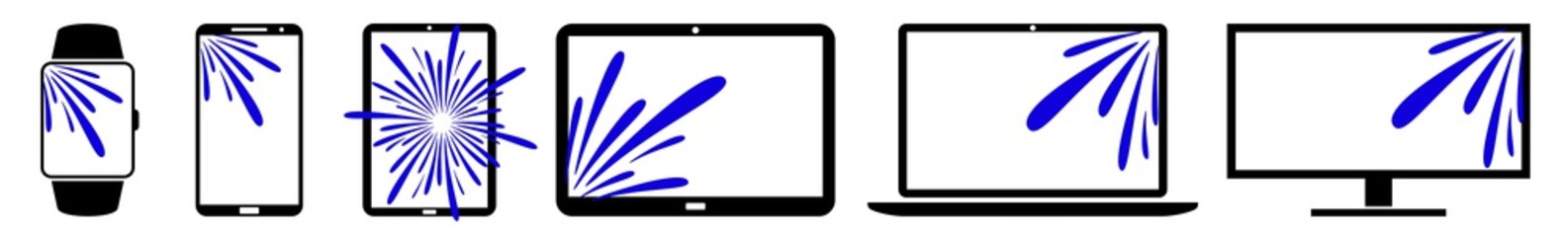 Poster - display splash, water, drops, blue, damage icon devices set | web screen device online | laptop vect