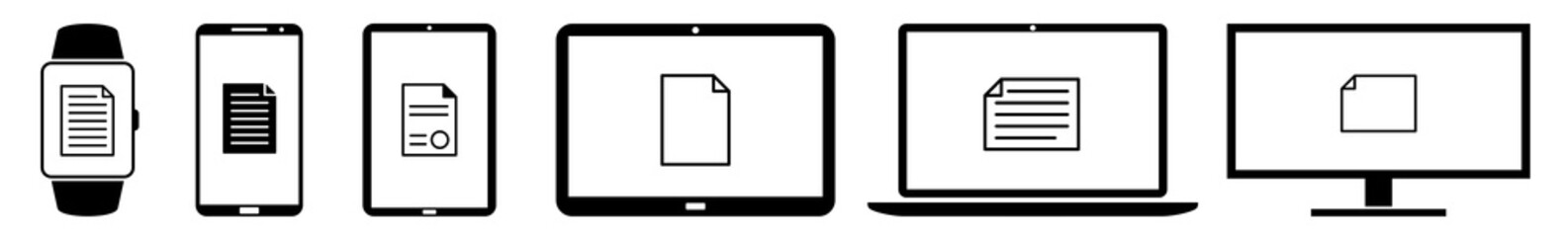 Poster - Display document, copy, page, paper, text, form Icon Devices Set | Web Screen Device Online | Laptop Vector Illustration | Mobile Phone | PC Computer Smartphone Tablet Sign Isolated