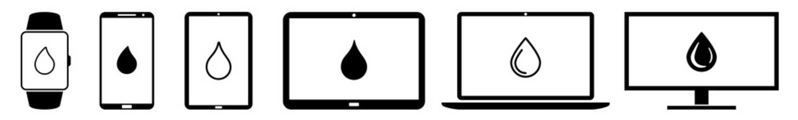 Poster - display drop, water, oil, dropping icon devices set | web screen device online | laptop vector illus