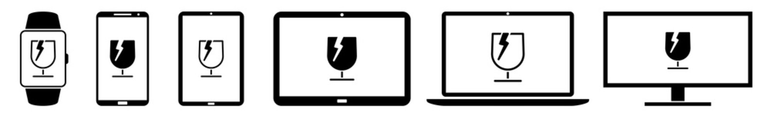 Poster - display glass, fragile, broken icon devices set | web screen device online | laptop vector illustrat
