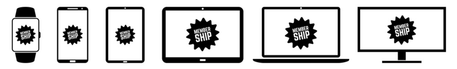 Poster - display membership, label, badge, price, tag, sticker, logo icon devices set | web screen device onl