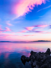 Tender Purple Sunset At The Sea, Beautiful Seascape Background