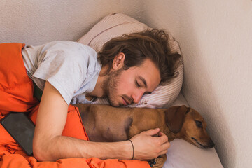 Sticker - man sleeping with dog