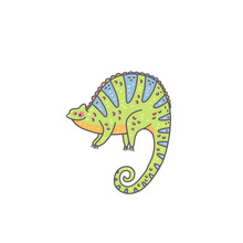 Cute Chameleon Animal. Cartoon Colorful Character Illustration.