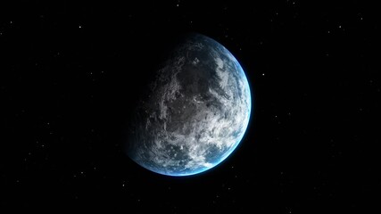 Wall Mural - sunrise and shadow on the earth in space with star in universe. world realistic atmosphere 3d volume