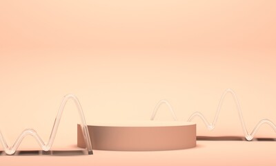 Poster - Podium for cosmetics with glass figure wave. Backdrop design for product promotion. 3d rendering