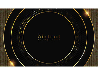 Poster - abstract circle shape dark and golden color luxury background design template. abstract golden circu