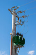 outdoor power high voltage electric transformer on mast