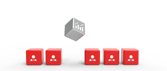 Aufkleber - Target growth success ideas Creative and Business concept. Cube flip design for banner isolated on White background .copy space, digital, banner, website -3d Rendering