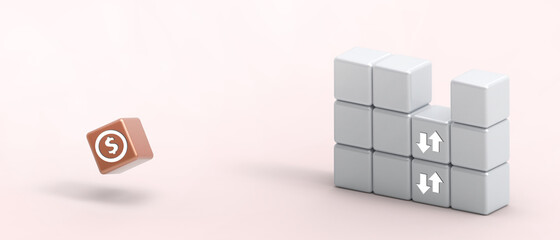 Aufkleber - Success Investment ideas Creative and Business concept. Cube flip design for banner on Red, copy space, digital, banner, website -3d Rendering