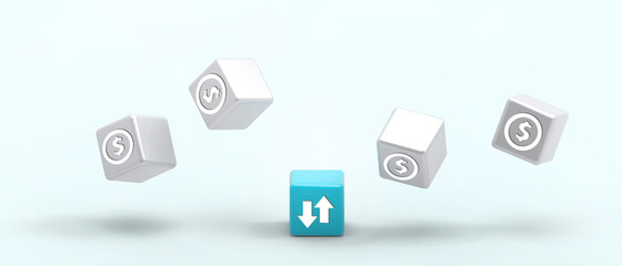 Aufkleber - ideas Creative inspiration Success and Business concept. Cube flip design for banner on Blue, making process, copy space, digital, banner, website -3d Rendering
