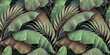 canvas print picture - Tropical seamless pattern with beautiful palm, banana leaves. Hand-drawn vintage 3D illustration. Glamorous exotic abstract background design. Good for luxury wallpapers, cloth, fabric printing, goods