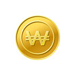 Coin icon. Korean won sign. Golden coin