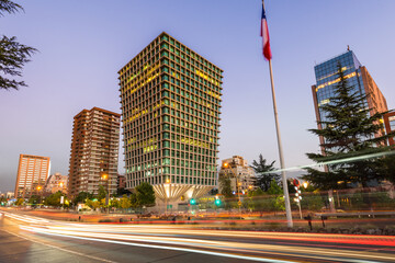 Wall Mural - Cityscape Modern corporate buildings and residential buildins in Apoquindo Avenue at the wealthy district of Las Condes in Santiago de Chile.