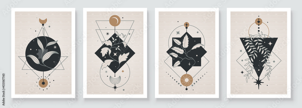 Abstract contemporary art with celestial geometry shapes. Esoteric ...