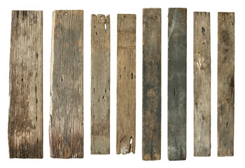 Wall Mural - wood plank weathered damaged set (with clipping path) isolated on white background