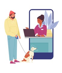 Wall Mural - Onboarding mobile page for online veterinary app, flat vector illustration.