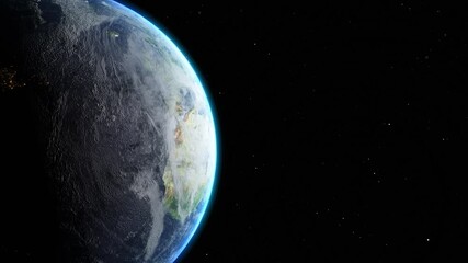 Wall Mural - sunrise and shadow on the earth in space with star in universe. world realistic atmosphere 3d volume