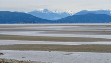 Incredible Panoramic View To Snow Mountain And Shallow Water During Super Low Tide Pleasure Walk From Foreshore Beach To Burrard Inlet 