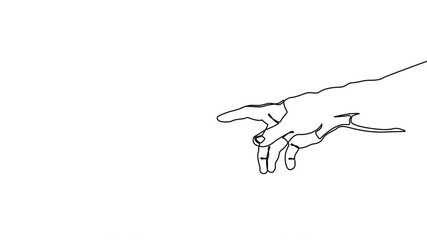 Poster - Continuous one line drawing of hands going to touch together. One line art of touching fingers. 4K video animation with alpha channel.