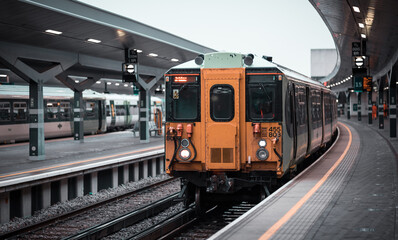 Poster - Train arriving to London bridge station, no people empty platform. Generally busiest station of the City of London now empty due to Covid lockdown