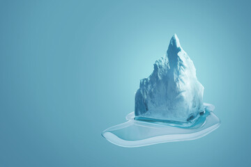 Wall Mural - beautiful iceberg ice melting on a blue background, creative idea design. global warming, concept