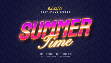 Wall Mural - summer time text in colorful retro style and glowing neon effect. editable text effect