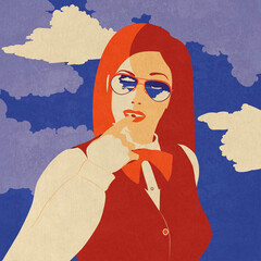 Retro travel woman in sunglasses textured