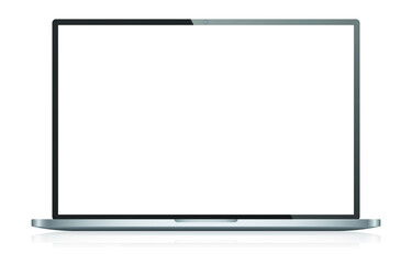 Aufkleber - Realistic laptop with blank white screen. Opened notebook with reflection. Glossy electronic gadget. Mock up template for your design. Vector illustration