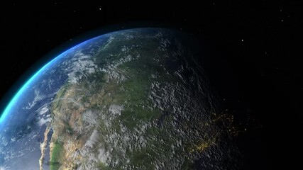 Wall Mural - sunrise and shadow on the earth in space with star in universe. world realistic atmosphere 3d volume