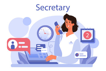 Wall Mural - Secretary concept. Receptionist answering calls and assisting