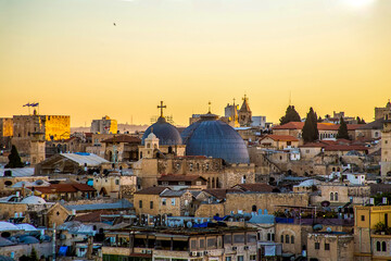 Wall Mural - panorama - rooftops of the old city of Jerusalem at sunset, Israel