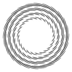 Dotted, dots, speckles abstract concentric circle frame. Spiral, swirl, twirl element. Circular and radial lines volute, helix. Segmented circle with rotation. Radiating arc lines. Cochlear, vortex
