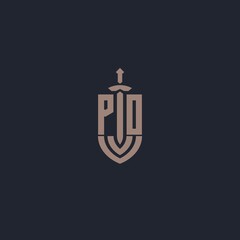 PO logo monogram with sword and shield style design template