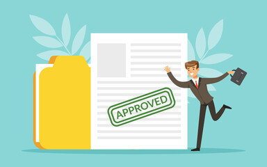 Canvas Print - Job Application Approved, Happy Businessman Accepted to Work Vector Illustration